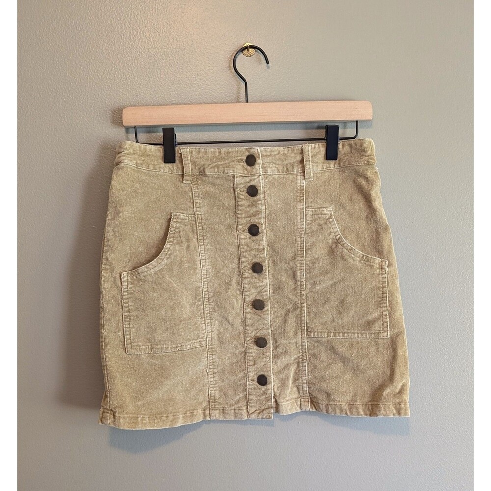 Altard State Womens Large Tan Corduroy Mini Skirt Button Front Beige Boho L